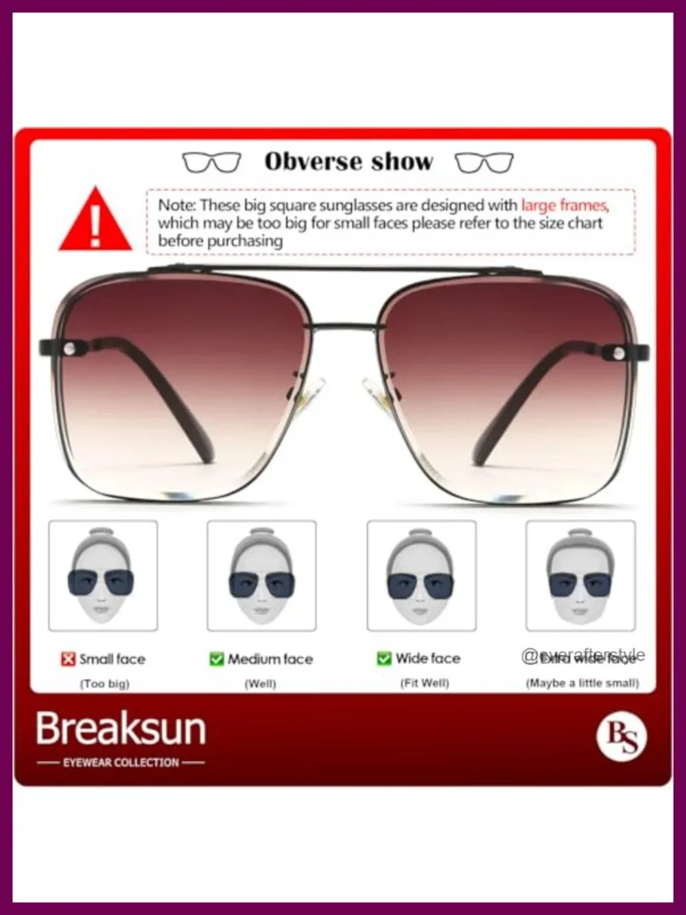 Oversized Square Aviator Sunglasses Metal Frame Tinted Lens Unisex